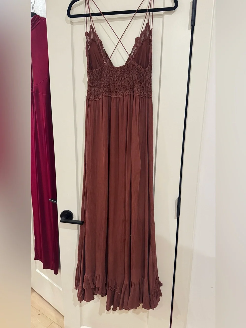 Free People Brown Crochet Bust Maxi Dress